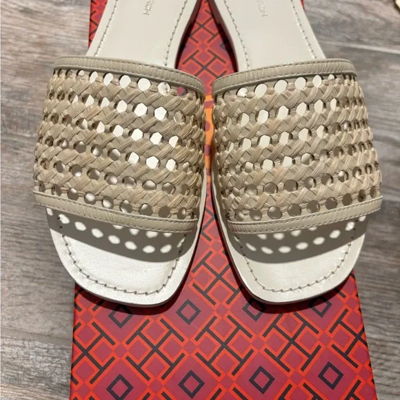 Tory Burch Women's Cream Woven Slide Sandals. only worn a couple times. - Picture 3 of 5